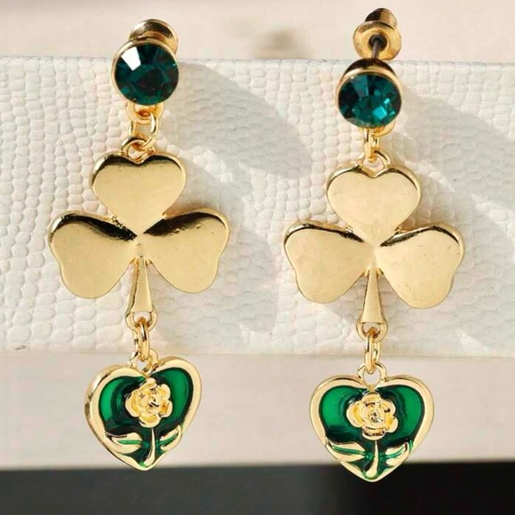 Cubic Zirconia Shamrock Earrings - Picture 3 of 4